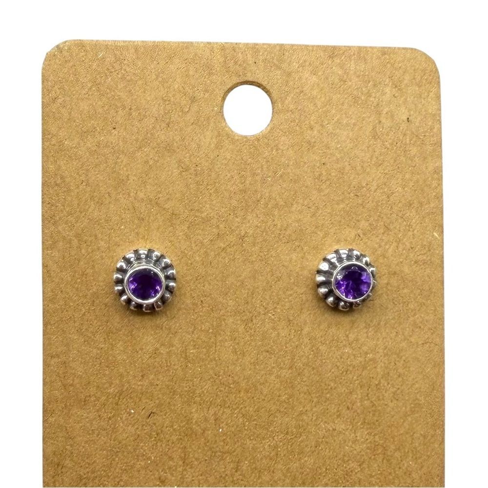 Amethyst Stud Earrings Solid 925 Sterling Silver Purple